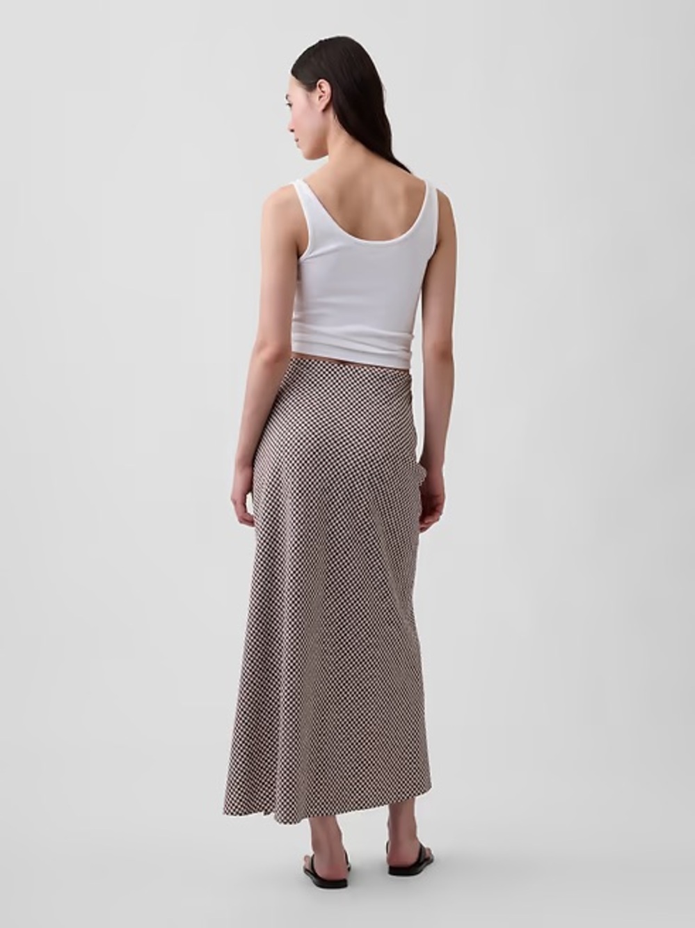 Gap Linen-Blend Maxi Slip Skirt in brown gingham - large - Picture 2 of 6